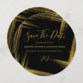 Gold Glitzer Save the Date Schwarze Einladung (Vorne/Hinten)