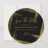 Gold Glitzer Save the Date Schwarze Einladung (Vorderseite)