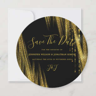 Gold Glitzer Save the Date Schwarze Einladung