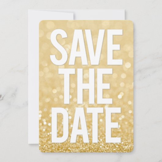 Gold Glitzer Save the Date Typografie Einladung (Vorderseite)