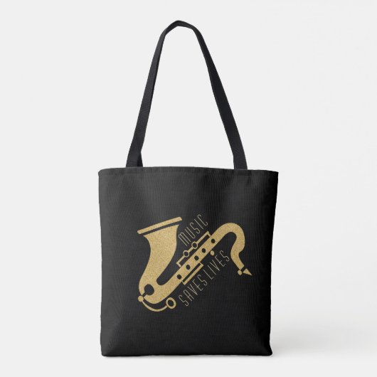 Gold Glitzer Saxophon Illustration - Maßgeschneide Tasche (Rückseite)