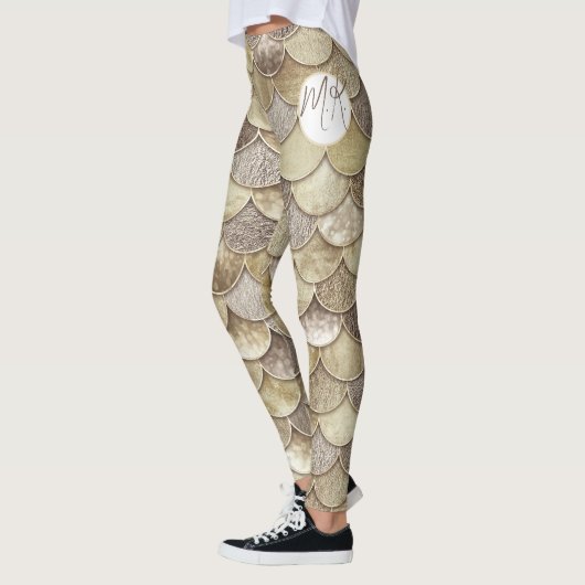 Gold Glitzer Scales Monogram Mermaid Leggings (Links)