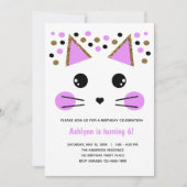 Gold Glitzer Schwarz und Lila Katze Geburtstag Einladung (Vorderseite)