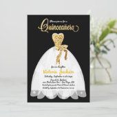 Gold Glitzer Schwarz und Weiß Quinceañera Einladung (Stehend Vorderseite)