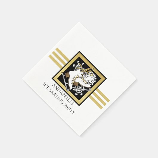 Gold Glitzer Schwarz-weiß Ice Skate Party Paper Serviette (Ecke)