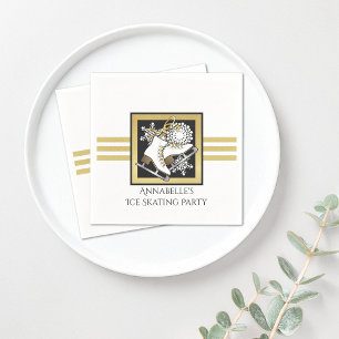 Gold Glitzer Schwarz-weiß Ice Skate Party Paper Serviette