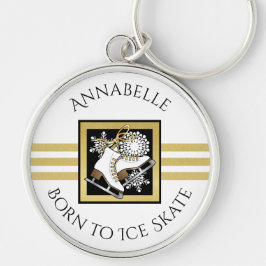 Gold Glitzer Schwarz-weiß Ice Skaten benutzerdefin Schlüsselanhänger