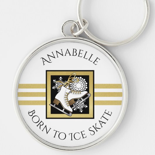 Gold Glitzer Schwarz-weiß Ice Skaten benutzerdefin Schlüsselanhänger (Vorne)