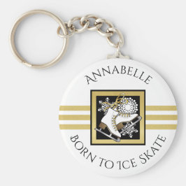 Gold Glitzer Schwarz-weiß Ice Skaten benutzerdefin Schlüsselanhänger