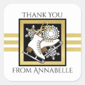 Gold Glitzer Schwarz-weiß Ice Skaten Gastgeschenk Quadratischer Aufkleber (Vorderseite)