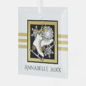 Gold Glitzer Schwarz-weiß Ice Skaten Ornament Aus Glas (Vorderseite links)