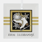 Gold Glitzer Schwarz-weiß Ice Skaten Ornament Aus Glas (Rückseite)