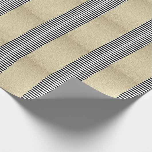 Gold Glitzer Schwarz-weiß Strip Camouflage Modern Geschenkpapier (Ecke)