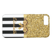 GOLD GLITZER SCHWARZE vertikale STREIFEN BOW-MONOG Case-Mate iPhone Hülle (Rückseite (Horizontal))