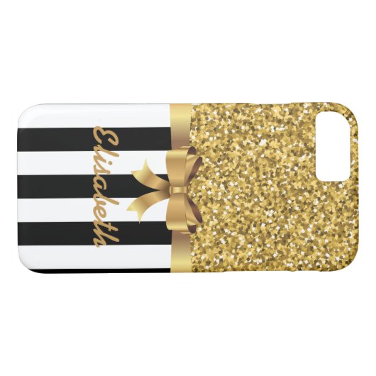 GOLD GLITZER SCHWARZE vertikale STREIFEN BOW-MONOG Case-Mate iPhone Hülle (Rückseite (Horizontal))