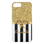 GOLD GLITZER SCHWARZE vertikale STREIFEN BOW-MONOG Case-Mate iPhone Hülle (Rückseite)