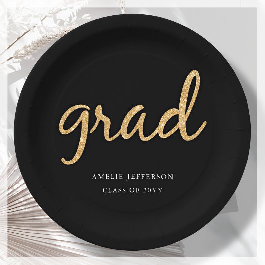 Gold Glitzer | Schwarzer Abschluss Pappteller