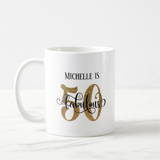 Gold Glitzer Script 50 & Fantasous Over White Kaffeetasse (Links)