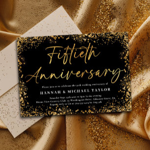 Gold Glitzer Script 50. Hochzeitstag Einladung