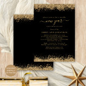 Gold Glitzer Script Black Silvester Party Einladung