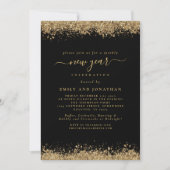 Gold Glitzer Script Black Silvester Party Einladung (Vorderseite)