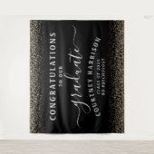 Gold Glitzer Script Calligraphy Abschluss | Schwar Wandteppich (Vorderseite)