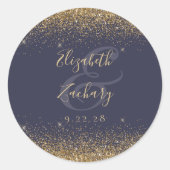 Gold Glitzer Script Dark Blue Wedding Runder Aufkleber (Vorderseite)