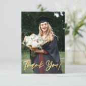 Gold Glitzer Script Modernes Foto Abschluss Dankeskarte (Stehend Vorderseite)