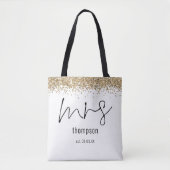 Gold Glitzer Script Mrs. Name Date Bride Tasche (Vorderseite)