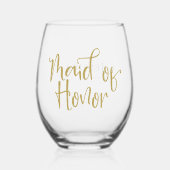 Gold Glitzer Script Name Datum Trauzeugin Geschenk Weinglas Ohne Stiel (Vorderseite)