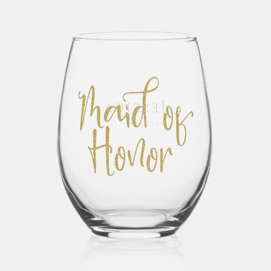 Gold Glitzer Script Name Datum Trauzeugin Geschenk Weinglas Ohne Stiel (Vorderseite)