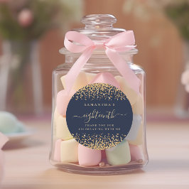 Gold Glitzer Script Navy Blue 18. Party Vielen Dan Runder Aufkleber