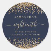Gold Glitzer Script Navy Blue 18. Party Vielen Dan Runder Aufkleber (Vorderseite)