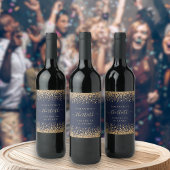 Gold Glitzer Script Navy Blue Cheers 30. Party Weinetikett