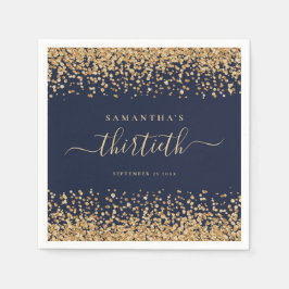 Gold Glitzer Script Navy Blue Glam 30. Party Serviette