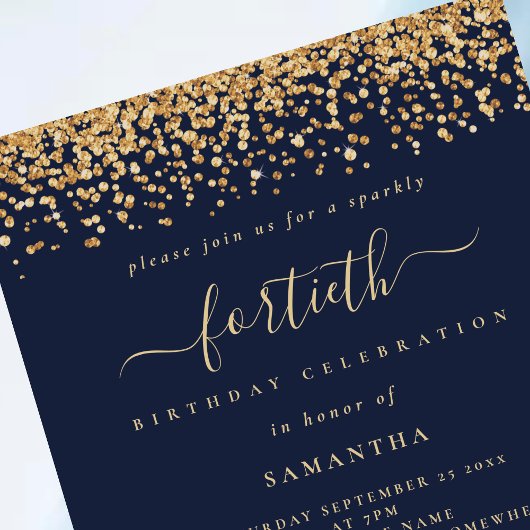 Gold Glitzer Script Navy Blue Glam 40. Party Einladung
