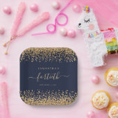 Gold Glitzer Script Navy Blue Glam 40. Party Pappteller (Party)