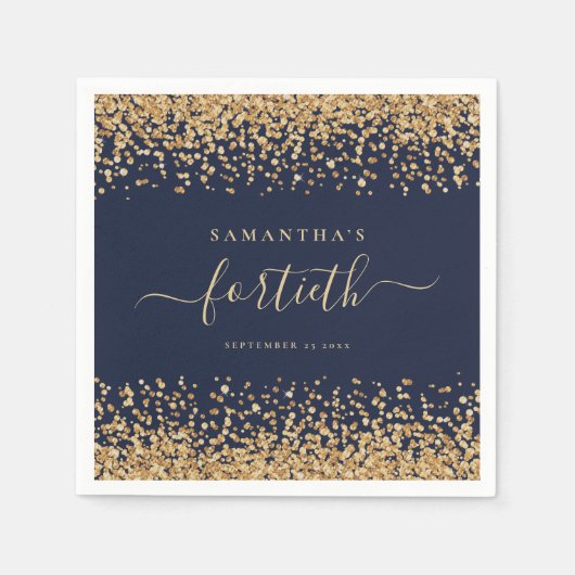 Gold Glitzer Script Navy Blue Glam 40. Party Serviette (Vorderseite)