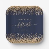 Gold Glitzer Script Navy Blue Glam 50. Party Pappteller (Vorderseite)