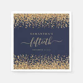 Gold Glitzer Script Navy Blue Glam 50. Party Serviette