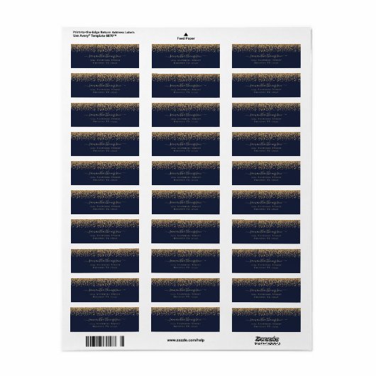 Gold Glitzer Script Navy Blue Name Rücksendeadress (Vorne)