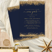 Gold Glitzer Script Navy Blue Silvester Party Einladung