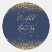 Gold Glitzer Script Navy Blue Wedding Runder Aufkleber (Vorderseite)