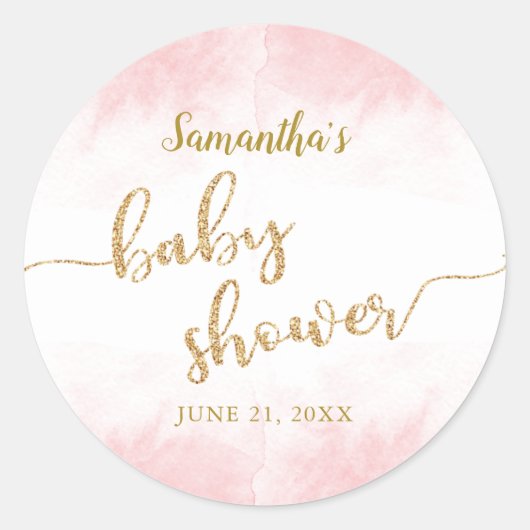  Gold Glitzer Script Pink Watercolor Kinderdusche Runder Aufkleber (Vorderseite)