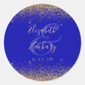 Gold Glitzer Script Royal Blue Wedding Runder Aufkleber (Vorderseite)