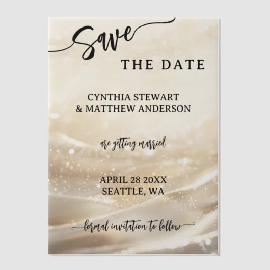 Gold Glitzer Script Save the Date Pergament Einladungen (Vorderseite)