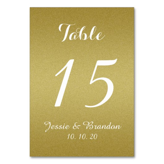 Gold Glitzer Script Wedding Tischnummer Card (Vorderseite)