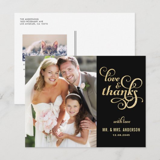 Gold Glitzer Script Wedding Vielen Dank Postcard Postkarte (Vorne/Hinten)