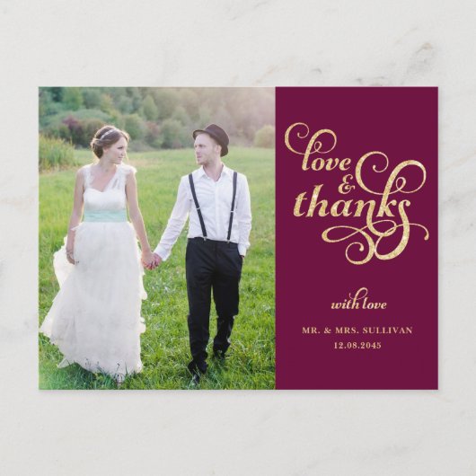 Gold Glitzer Script Wedding Vielen Dank Postcard Postkarte (Vorderseite)
