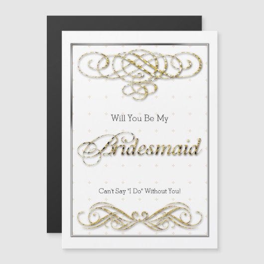 Gold Glitzer Scroll Werden Sie meine Bridesmaid Magneteinladung (Vorne/Hinten)